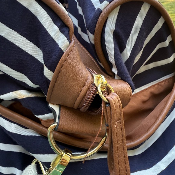 Madden Girl Navy and White Striped Tote with Brown Trim - Picture 7 of 16
